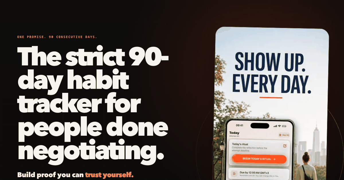 See You in 90 website hero beside the public U.S. App Store Today preview